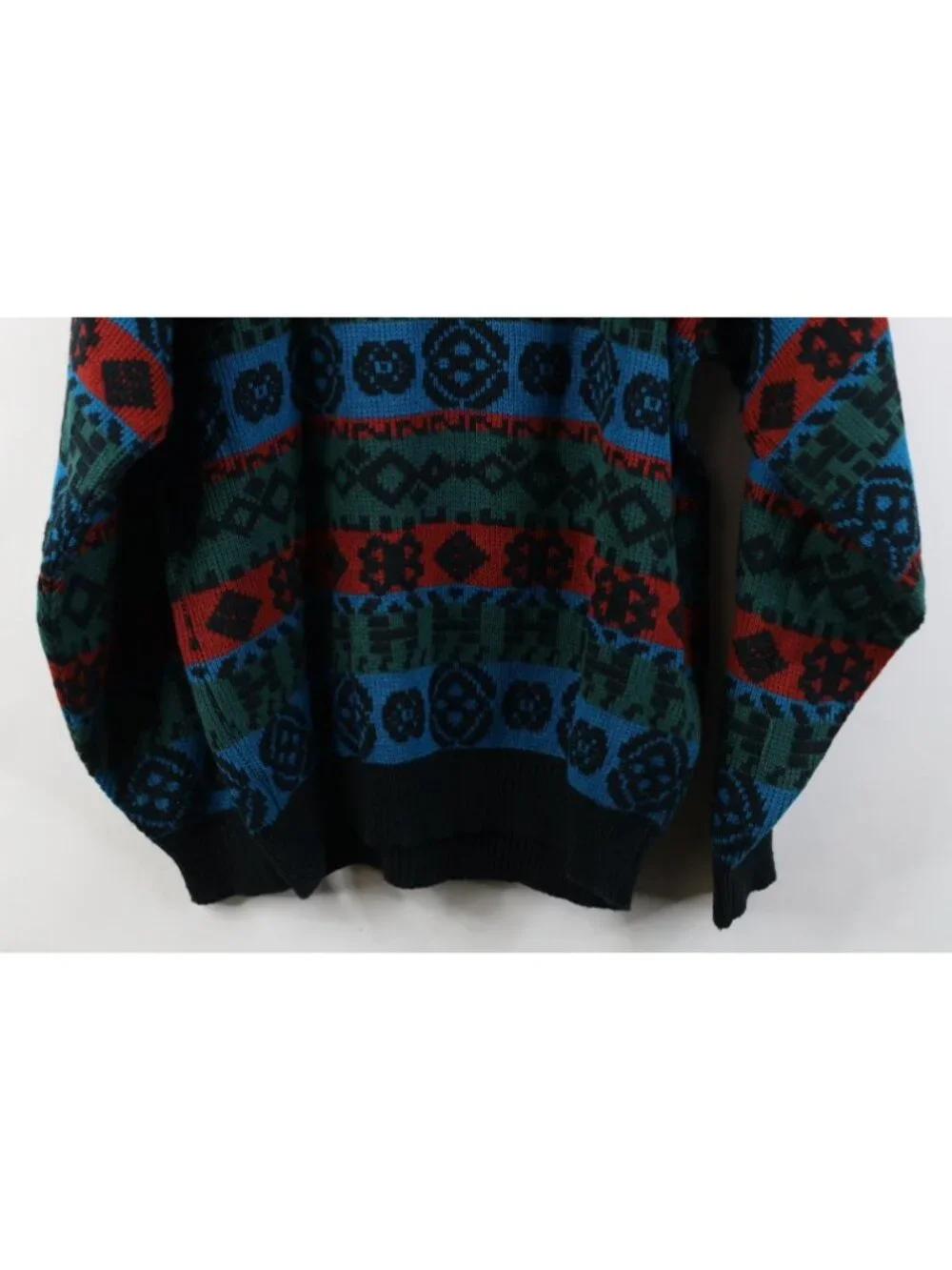 Vtg 90s Streetwear Mens Large Fair Isle Geometric Striped Knit Crewneck Sweater